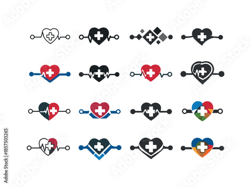 Medical Treatment Icons. Timeline of medical treatment. Icon set. Set Logo of timeline of medical treatment: treatment phase markers. harmonious logo