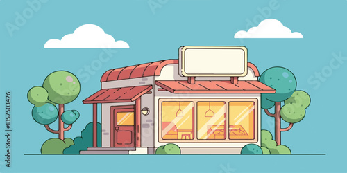 Vector illustration of a modern house on the beach, in the park, and in the city featuring a cartoon architecture design with a window, door, and retail shop facade on a snowy Christmas street