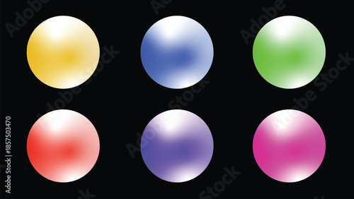 Six colorful gradient spheres showcasing smooth transitions of light against a dark background
