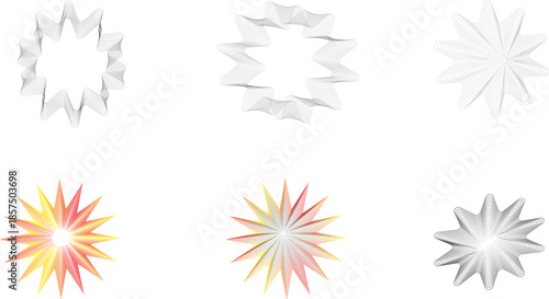 Six distinct spirograph inspired geometric patterns showcase monochromatic elegance and vibrant color gradients