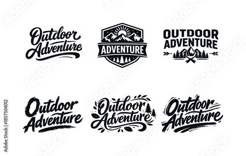 Creative Lettering Styles. Outdoor Adventure. Set lettering. harmonious lettering variations of the same emblematic concept, each with different artistic