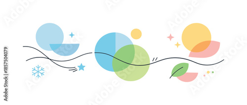 Seasonal Color Transition. Seasonal color shift shapes. Abstract circles, curves, and lines gradually changing from winter tones to spring accents. Gentle