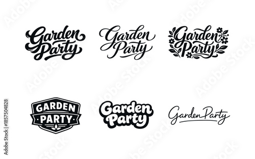 Garden Party Variations. Garden Party. Set lettering. harmonious lettering variations of the same emblematic concept, each with different artistic