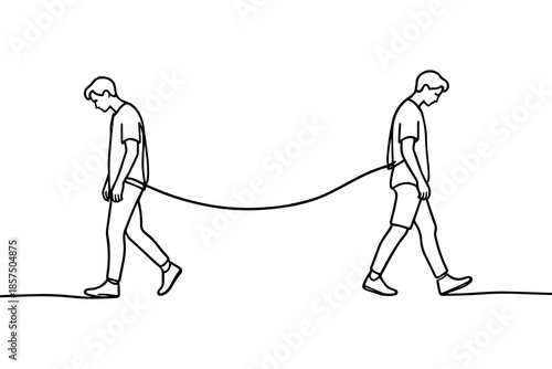 One Line Art Two People Connected by Line Emotional Distance Concept for Minimalist Illustration