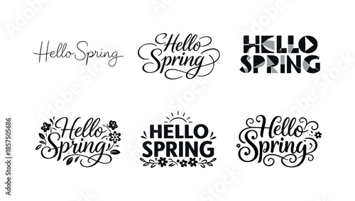 Spring Typography Variations. Light airy spring typography set. Set lettering. harmonious lettering variations of the same emblematic concept, each with