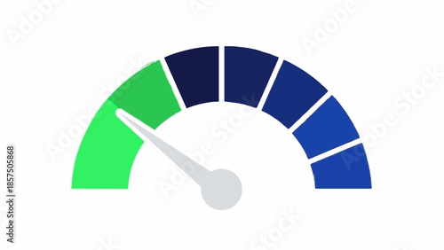 Speedometer Gauge Icon with Green to Blue Gradient – Performance Meter, Progress Indicator, Dashboard Widget. Vector, Editable Stroke, Minimalist Design.