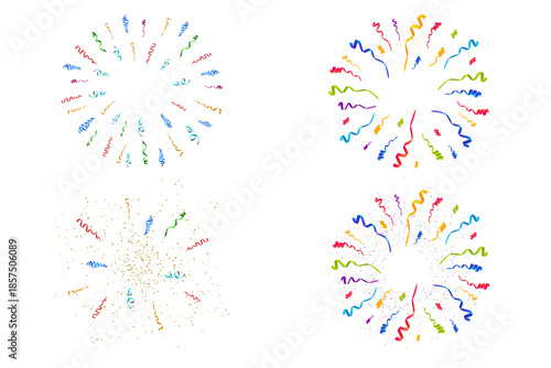 Pack Of Round Confetti Bursts With Multicolor Ribbons And Glitter Sprinkles