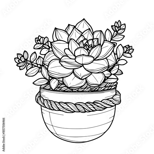 Elegant Line Art Succulent Planter Rope Accent | Clean, isolated vector art for creative projects.