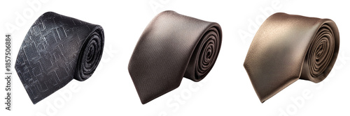 Rolled mens ties in gray brown and beige colors isolated on a background isolated on a transparent background
