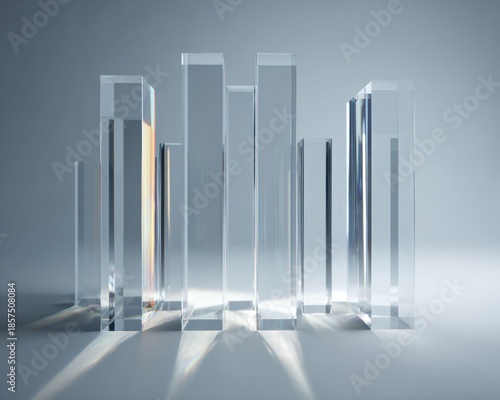 Abstract transparent glass bars with modern minimal design and clean background for luxury corporate use