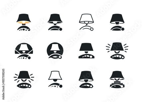 Mood Lighting Icons. Creating mood lighting with a dimmer. Icon set. Set Logo of creating mood lighting with a dimmer: lamp shade. harmonious logo variations