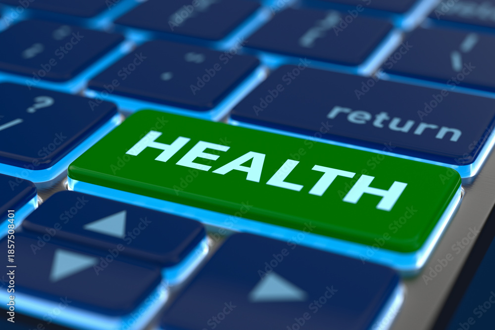 Fototapeta premium Health button on computer keyboard. 3D illustration