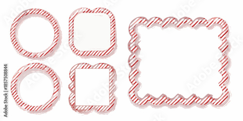 Red rope frames in circular and square shapes on a white background