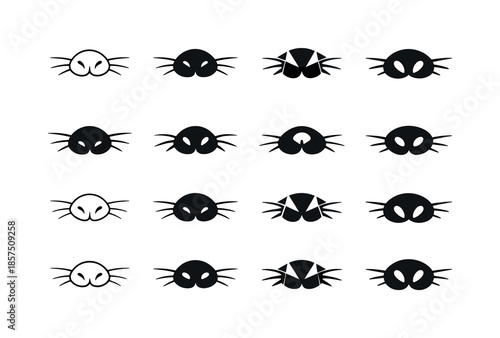 Mole Logo Variations. Mole. Icon set. Set Logo of mole: nose and whisker mark. harmonious logo variations of the same emblematic concept, each with different