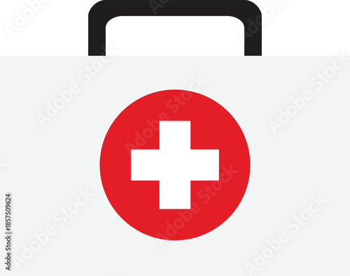 First aid kit with red cross symbol
