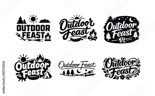 Lettering Style Showcase. Outdoor Feast. Set lettering. harmonious lettering variations of the same emblematic concept, each with different artistic