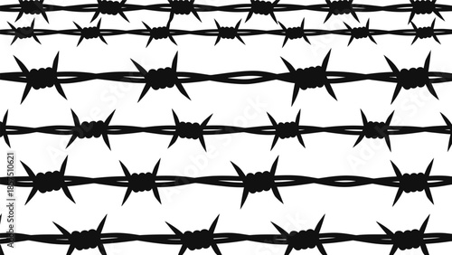 Black barbed wire on white background for security and boundary concepts