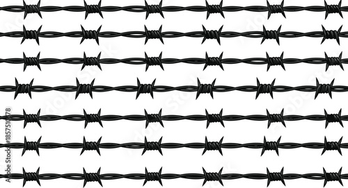 Black barbed wire on white background, symbolizing security and restriction