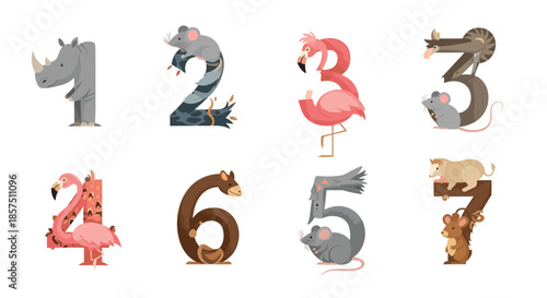 Creative animal-themed number set from one to seven, perfect for educational design.