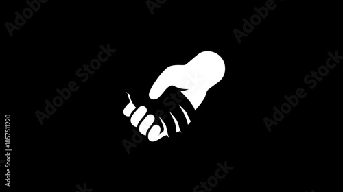 Graphic white silhouette of hands clasped in a supportive grip or handshake on a black background, symbolizing unity and partnership.