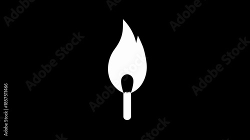 Lit Matchstick Icon with Bright Flame on Black Background, Symbolizing Ignition, Heat, Light, Energy, and a New Idea