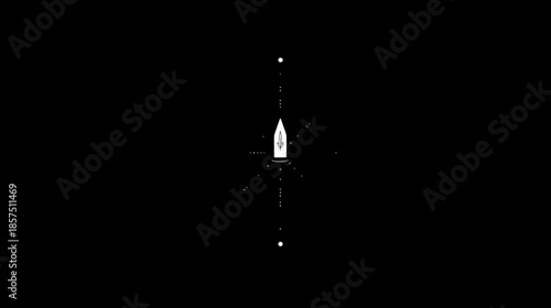 Minimalist graphic animation of a white rocket launching vertically into space, symbolizing progress, technology, and exploration