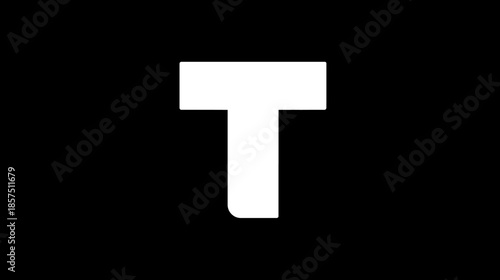 Bold White Uppercase Letter T on a Solid Black Background, Minimalist Sans-serif Typography Design Element