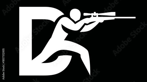 Dynamic Sniper Shooter with Rifle and Stylized Letter G Logo Icon for Gaming, Esports, Tactical Sports, and Combat Themes