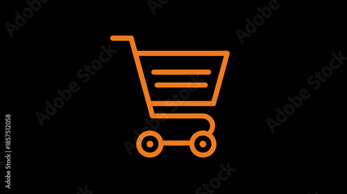 Orange Outline Shopping Cart Icon on Black Background. E-commerce, Online Store, Retail, Buying, and Consumer Business Concept.