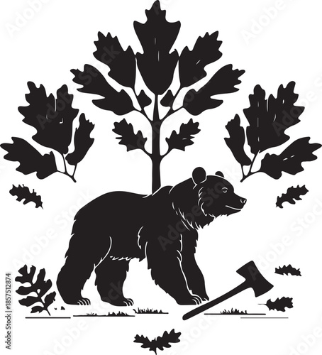 Bear in Mountain Forest Logo Icon Vector Illustration