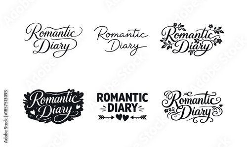 Romantic Lettering Variations. Romantic diary annotation text. Set lettering. harmonious lettering variations of the same emblematic concept, each with