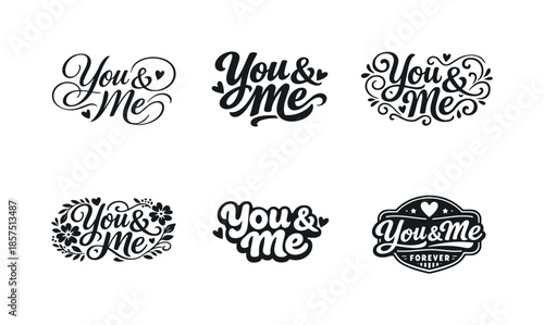 Romantic Typography Grid. Romantic quote typography. Set lettering. harmonious lettering variations of the same emblematic concept, each with different