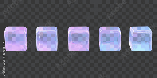 A row of five translucent rectangular blocks with a gradient color scheme