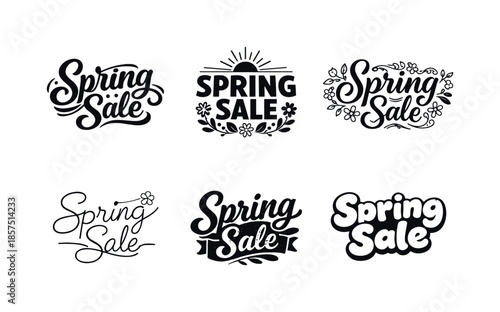 Spring Lettering Variations. Spring Promotion Headlines. Set lettering. harmonious lettering variations of the same emblematic concept, each with different