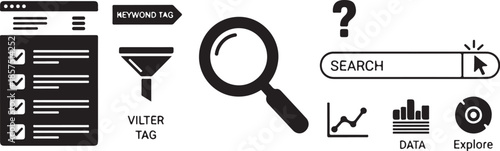 Collection of search engine optimization tools and digital marketing concepts icons