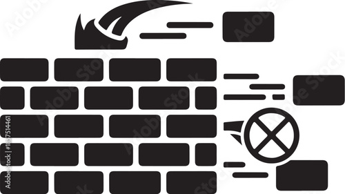 Firewall icon showing incoming data packets being blocked effectively and rejected