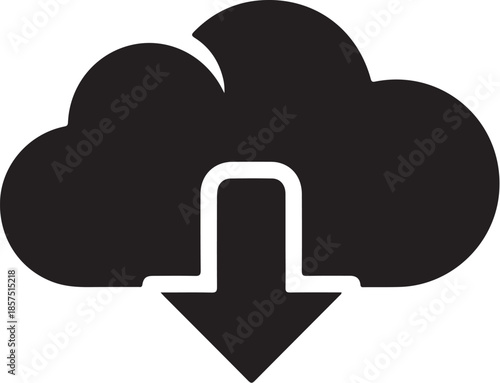 Black cloud with a downward arrow icon representing file download