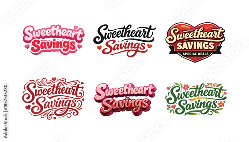Sweetheart Lettering Variations. Sweetheart savings. Set lettering. harmonious lettering variations of the same emblematic concept, each with different