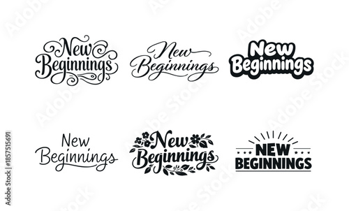 Creative Lettering Styles. New Beginnings. Set lettering. harmonious lettering variations of the same emblematic concept, each with different