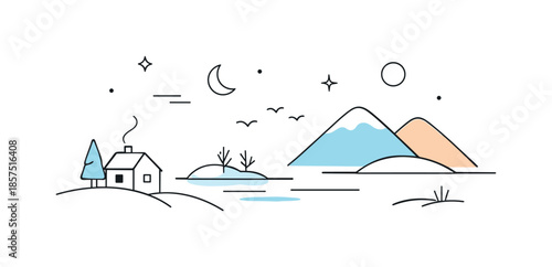 Minimalist Seasonal Transition. Fading winter calm. Minimal geometric forms gradually opening up, with more space and air appearing in the composition. The