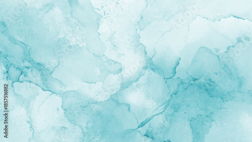 Abstract blue watercolor background with white and light blue hues and splatters