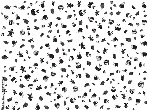 Monochrome Coffee Bean and Cup Pattern Vector Illustration