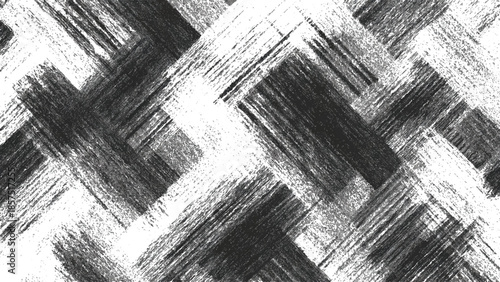 Black and white abstract geometric pattern with intersecting brush strokes