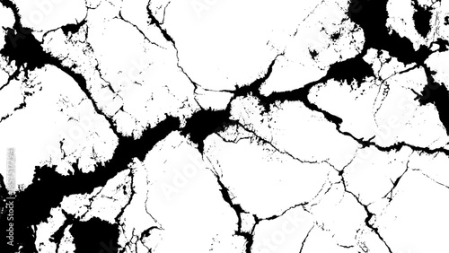 Cracked marble surface with black veins and white background