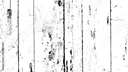 distressed white wooden plank wall with black cracks and spots