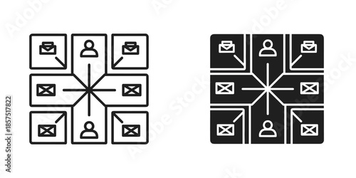 Black and white network diagram with arrows and