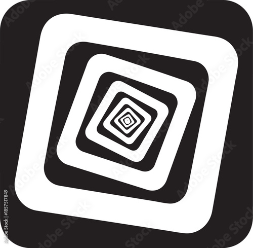 Black and white optical illusion icon with concentric squares receding inward