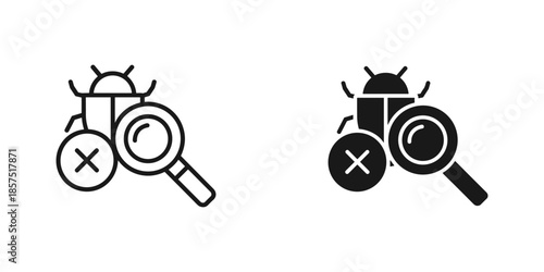 Black and white robot with magnifying glass and cross symbols