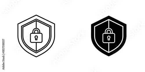 Two black and white shield with padlocks security protection
