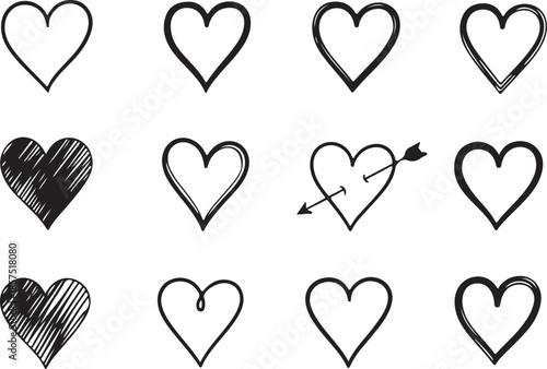 A collection of hand drawn hearts in various styles and designs, perfect for expressing love and affection in any project